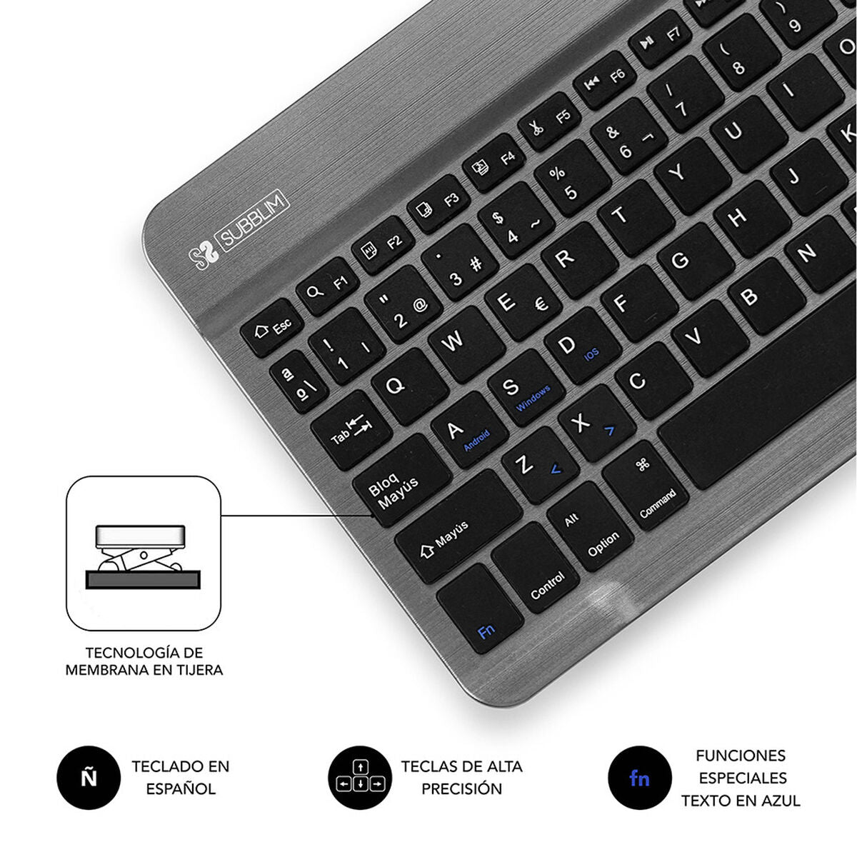 Clavier Bluetooth Subblim SUB-KBT-SM0002 Gris Espagnol Qwerty