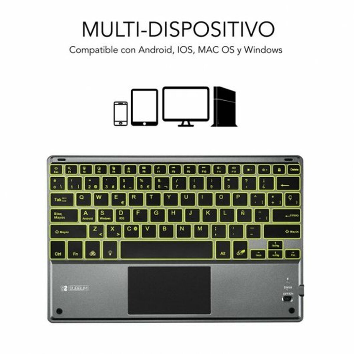 Clavier Bluetooth avec Support pour Tablette Subblim SUB-KBT-SMBT51 Gris Multicouleur Espagnol Qwerty