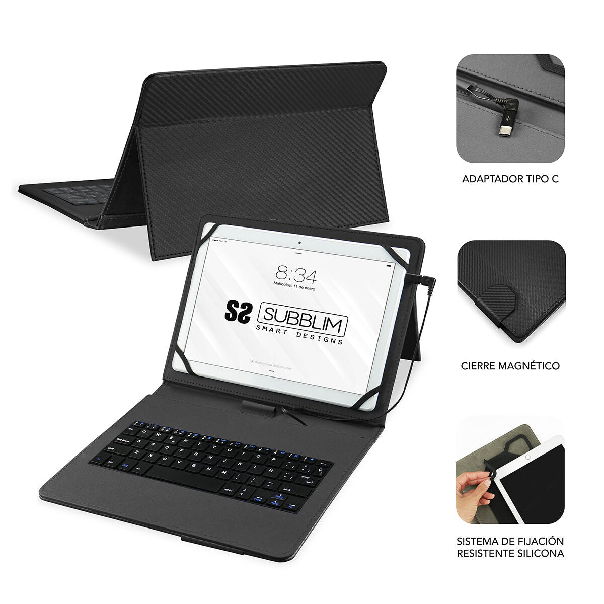 Housse pour Tablette et Clavier Subblim SUB-KT1-USB001 Noir Espagnol Qwerty
