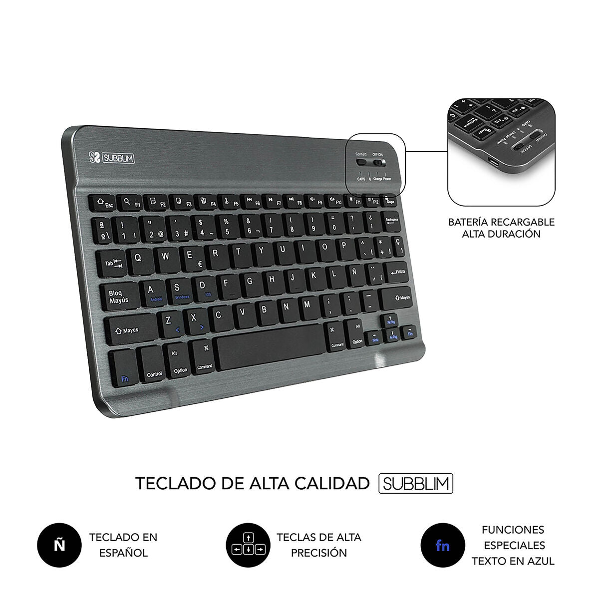 Housse pour Tablette et Clavier Subblim SUB-KT2-BT0001 Noir Gris Espagnol Qwerty