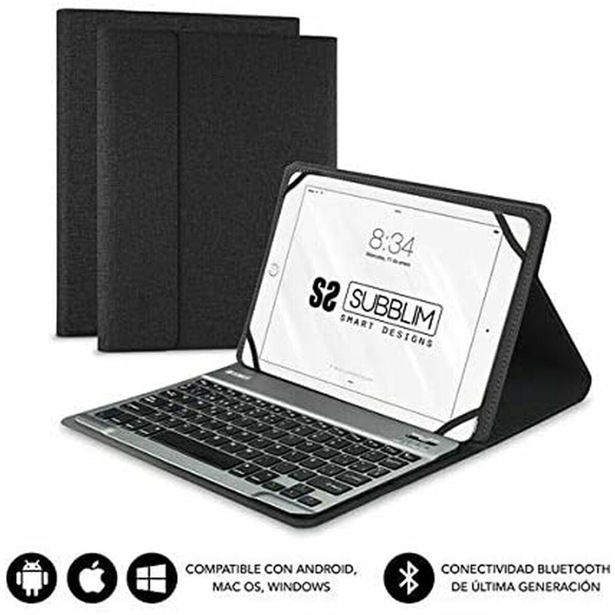 Housse pour Tablette et Clavier Subblim SUB-KT2-BT0001 Noir Gris Espagnol Qwerty
