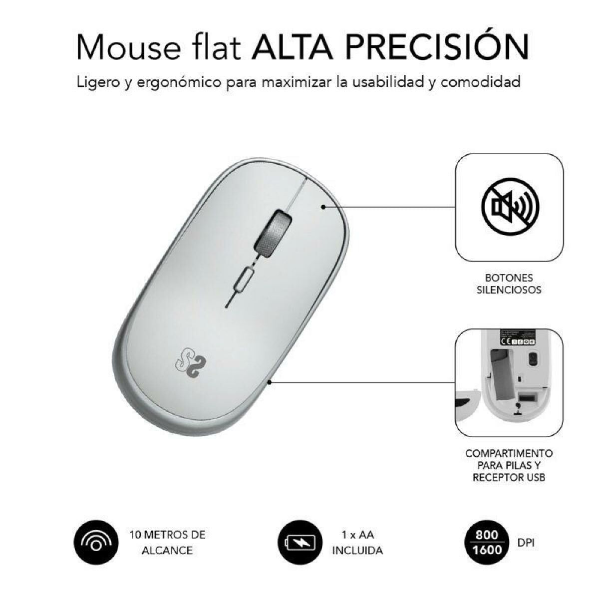 Mini Souris Optique Subblim SUBMO-RFM0001 Argenté 1600 dpi