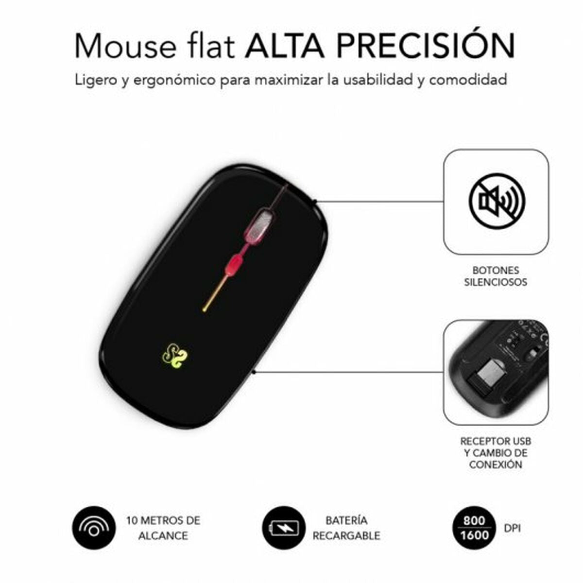 Souris Subblim SUBMO-LDFLAT1 1600 dpi Noir