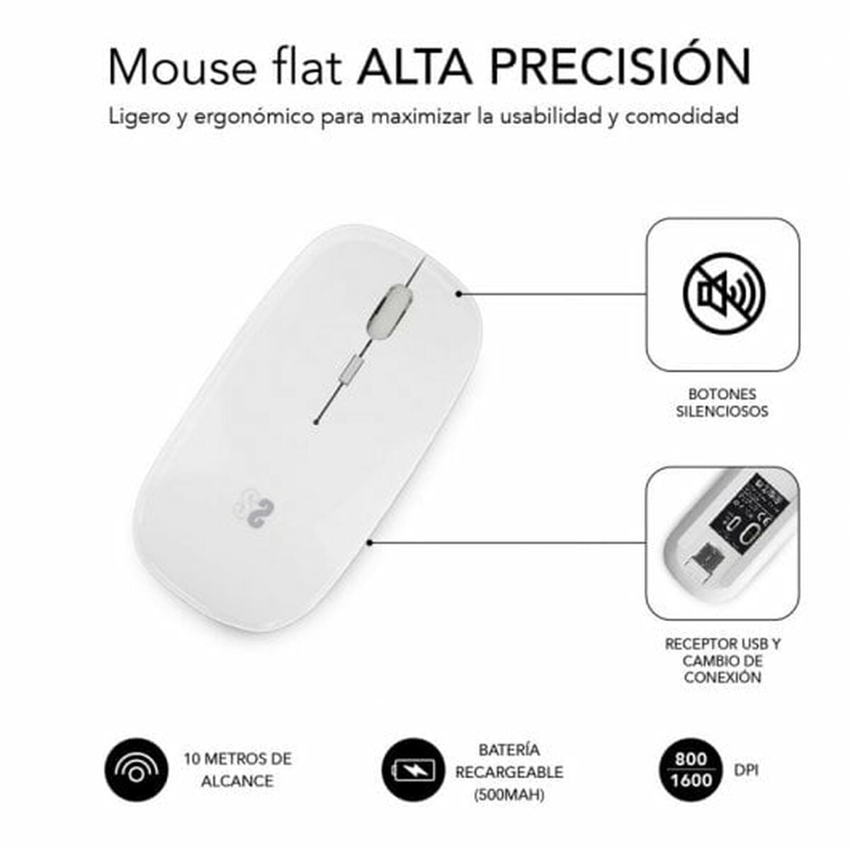 Souris Bluetooth Sans Fil Subblim SUBMO-DFLAT21 Blanc 1600 dpi