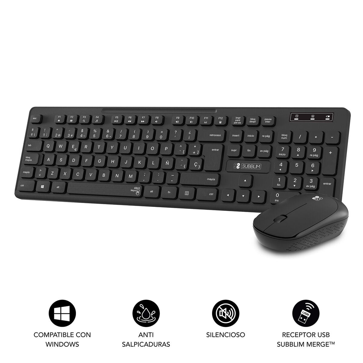 Clavier et souris sans fil Subblim SUBKBC-CSSW10 Noir Espagnol Qwerty QWERTY