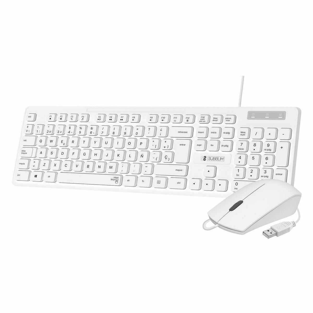 clavier et souris Subblim Business Slim Blanc Espagnol