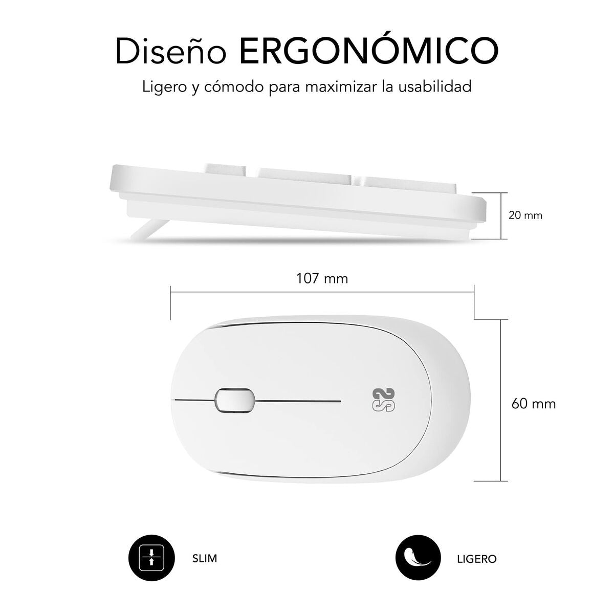 Clavier et souris sans fil Subblim SUBKBC-CSSW11 Blanc Espagnol Qwerty