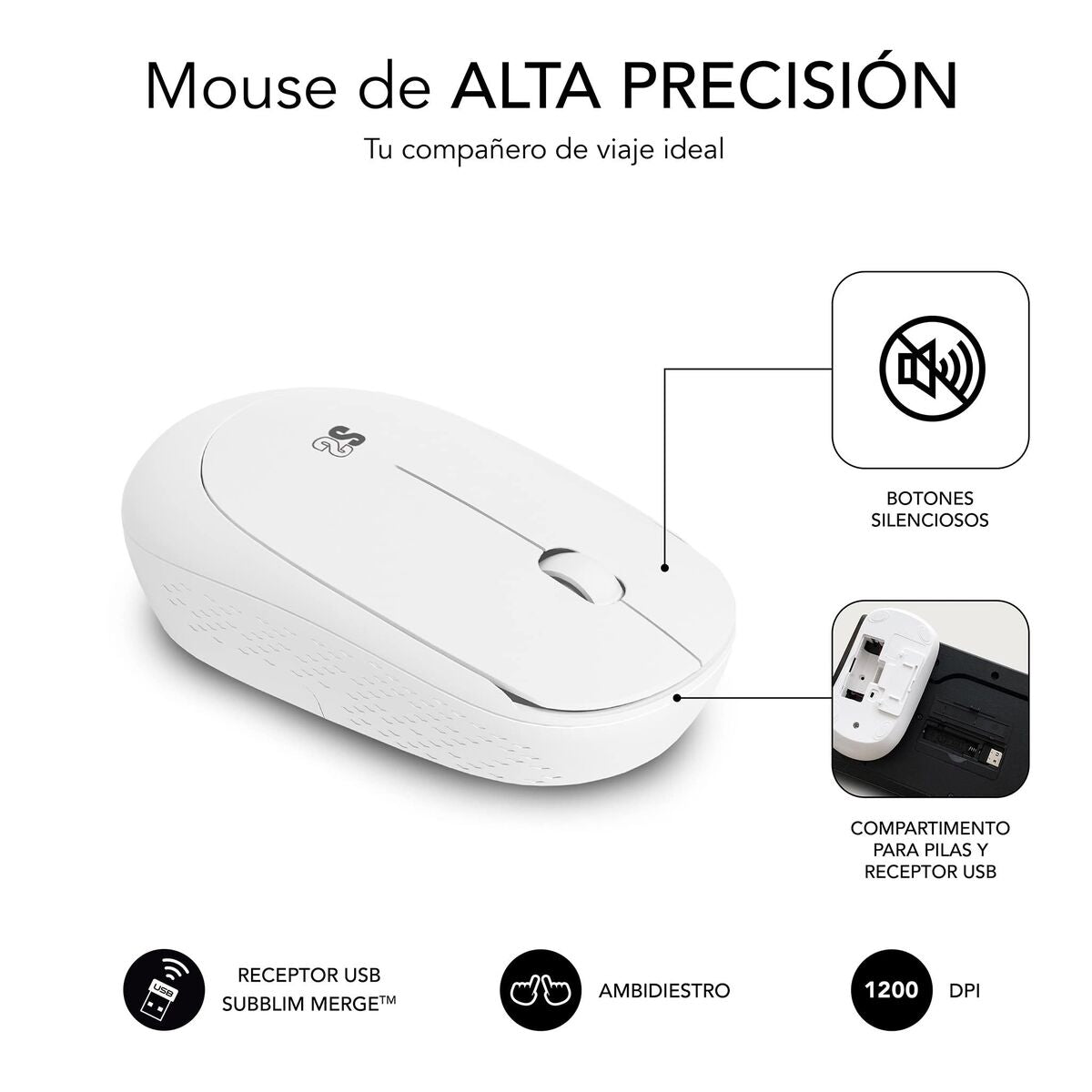 Clavier et souris sans fil Subblim SUBKBC-CSSW11 Blanc Espagnol Qwerty