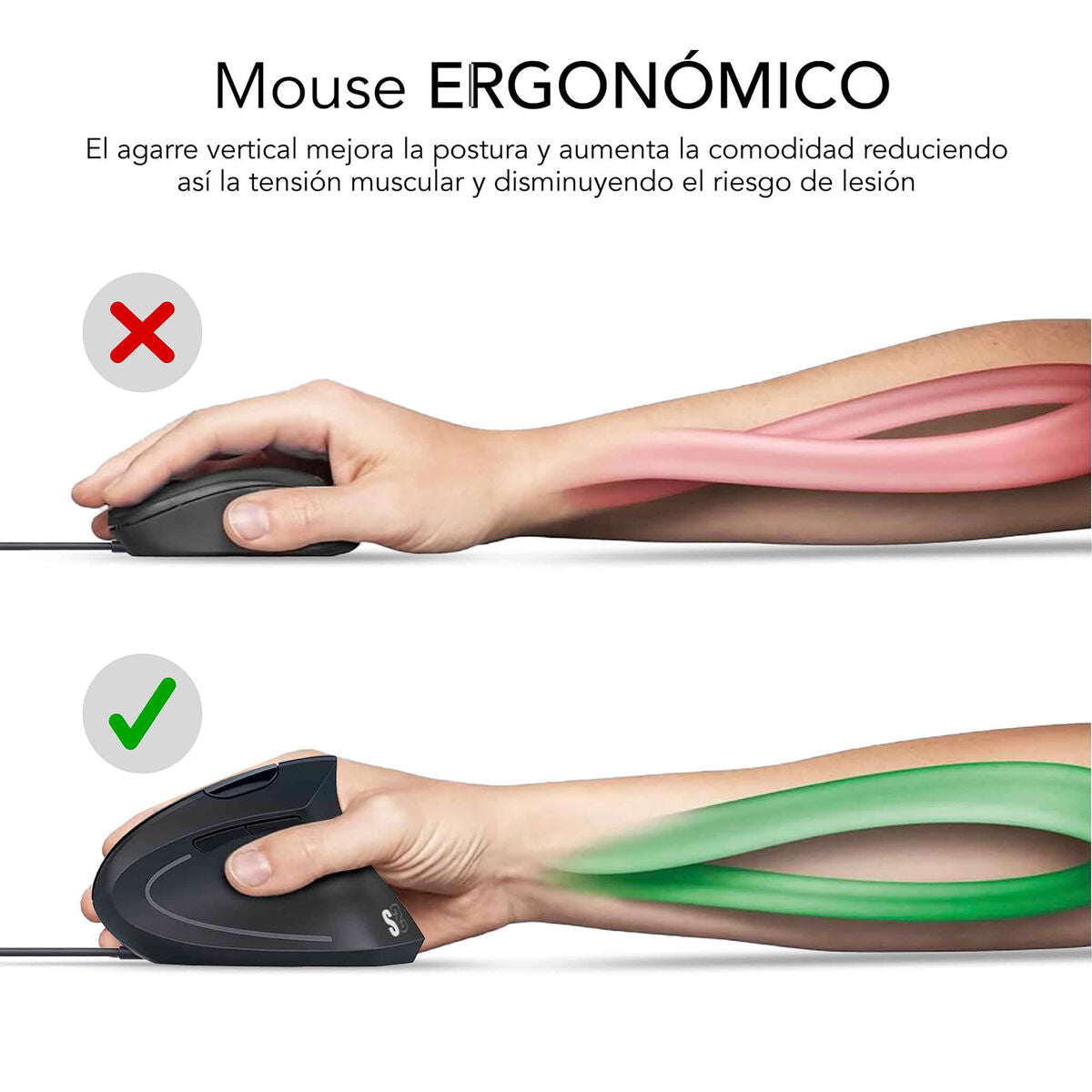 Souris Optique Ergonomique Subblim SUBMO-EDGVU01 Noir 1600 dpi