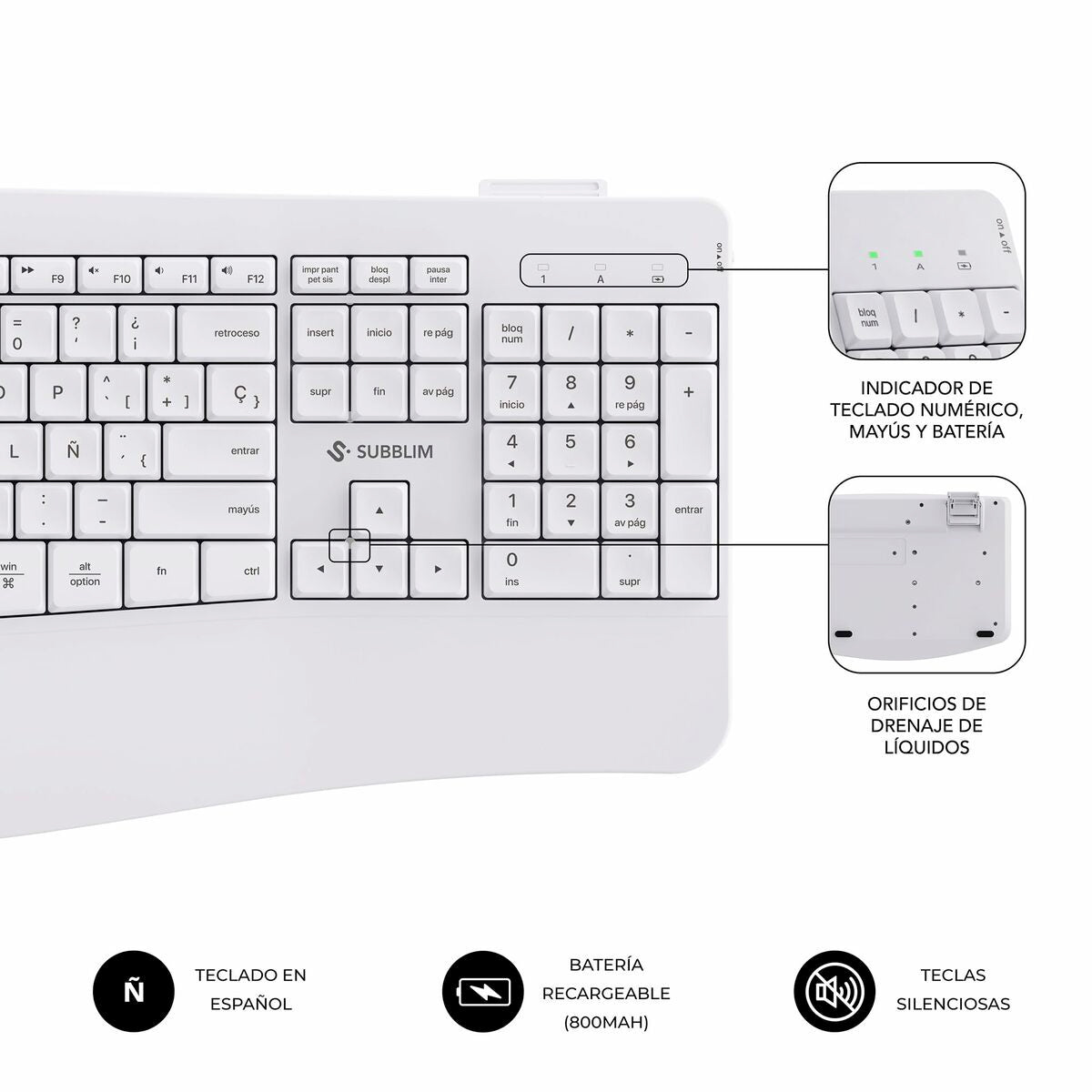 clavier et souris Subblim SUBKBC-DCOPW1 Blanc Espagnol Qwerty