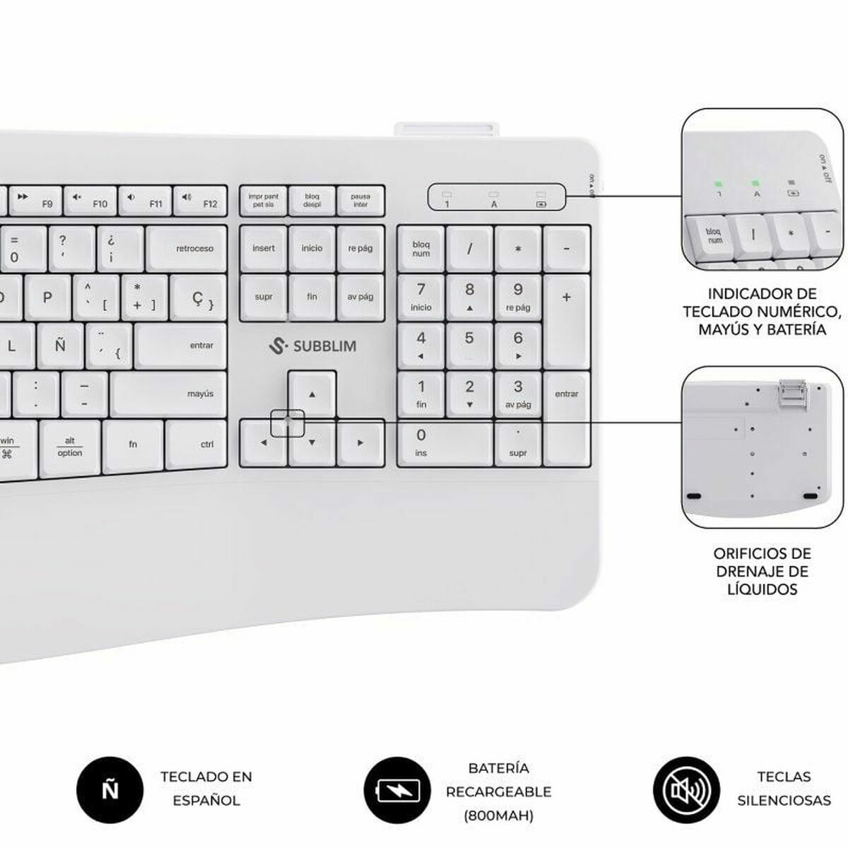 clavier et souris Subblim SUBKBC-DCOPW1 Blanc