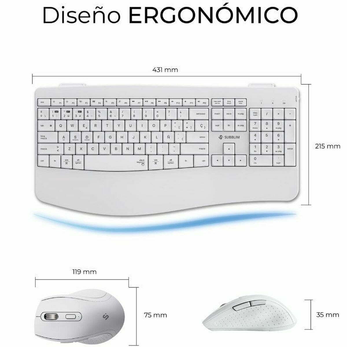 clavier et souris Subblim SUBKBC-DCOPW1 Blanc