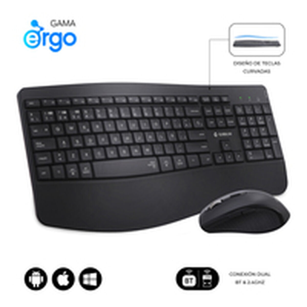 clavier et souris Subblim SUBKBC-DCOPW2 Noir Espagnol Espagnol Qwerty QWERTY