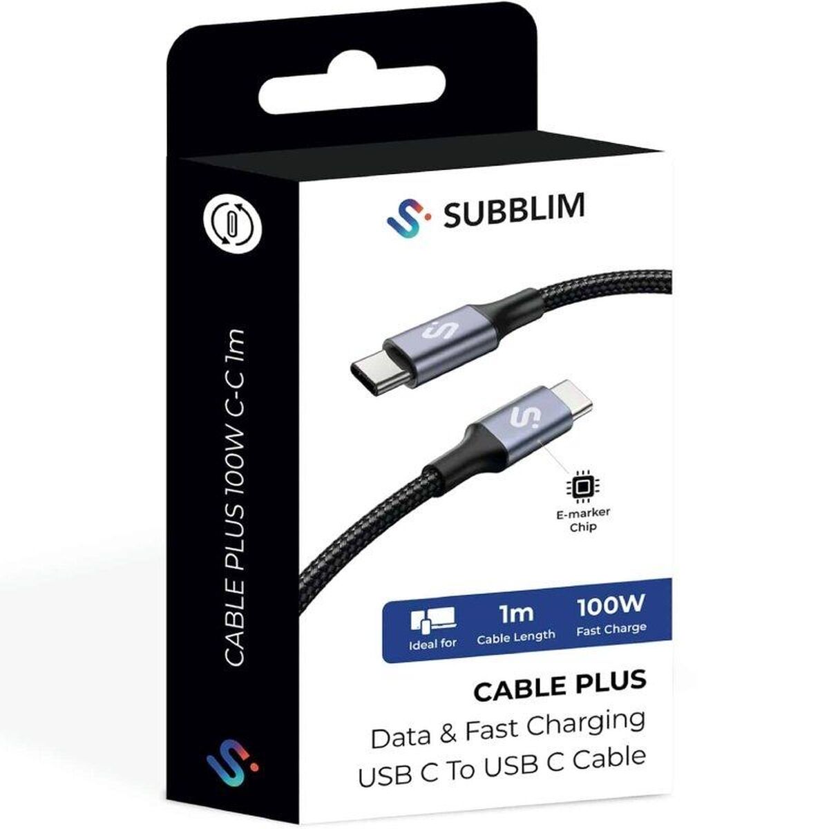 Câble USB-C vers USB-C Subblim SUBCAB-C10001 1 m Noir