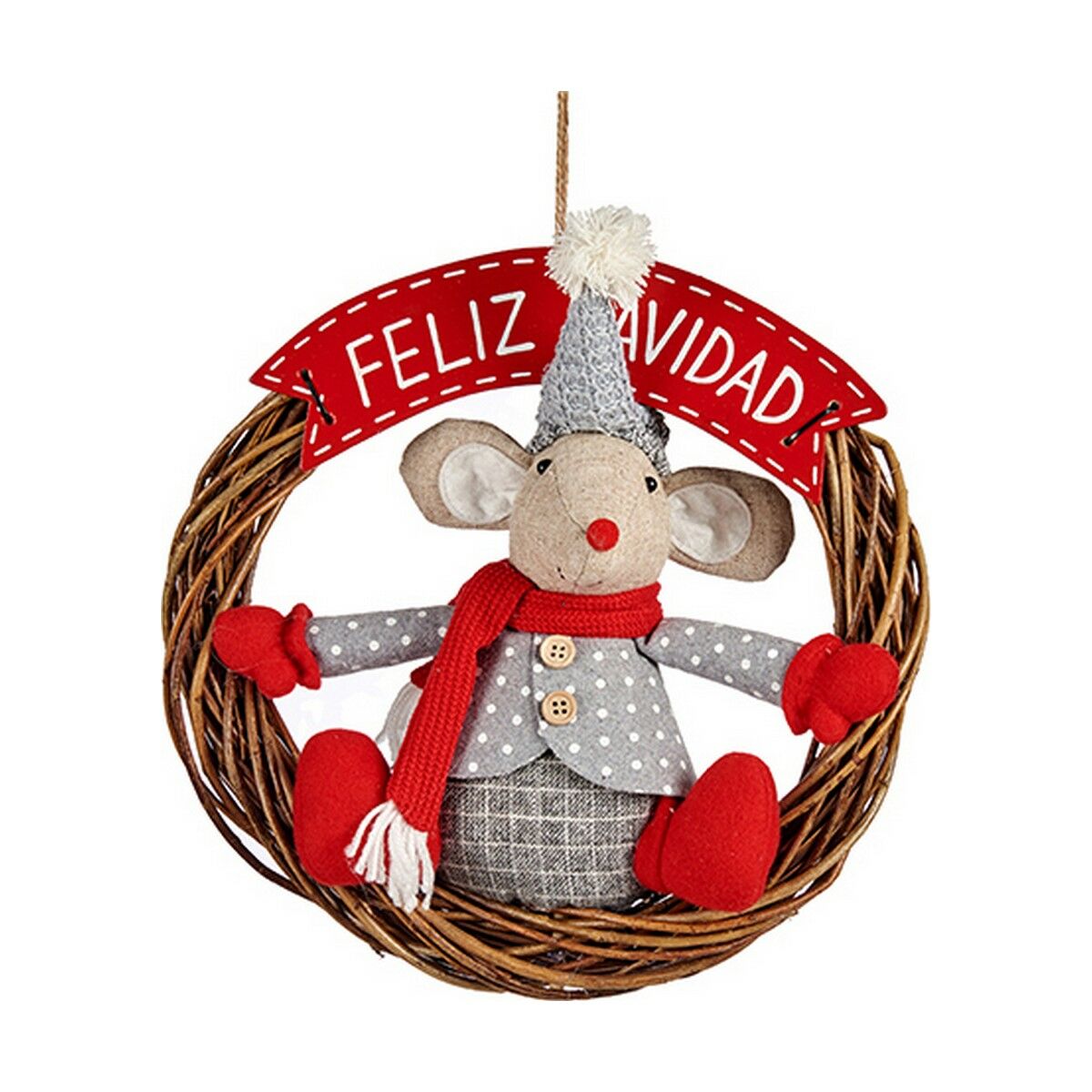 Décorations de Noël Krist+ FG03-RG1124B-R Blanc Rouge Gris Crème Souris 33 x 12 x 33 cm