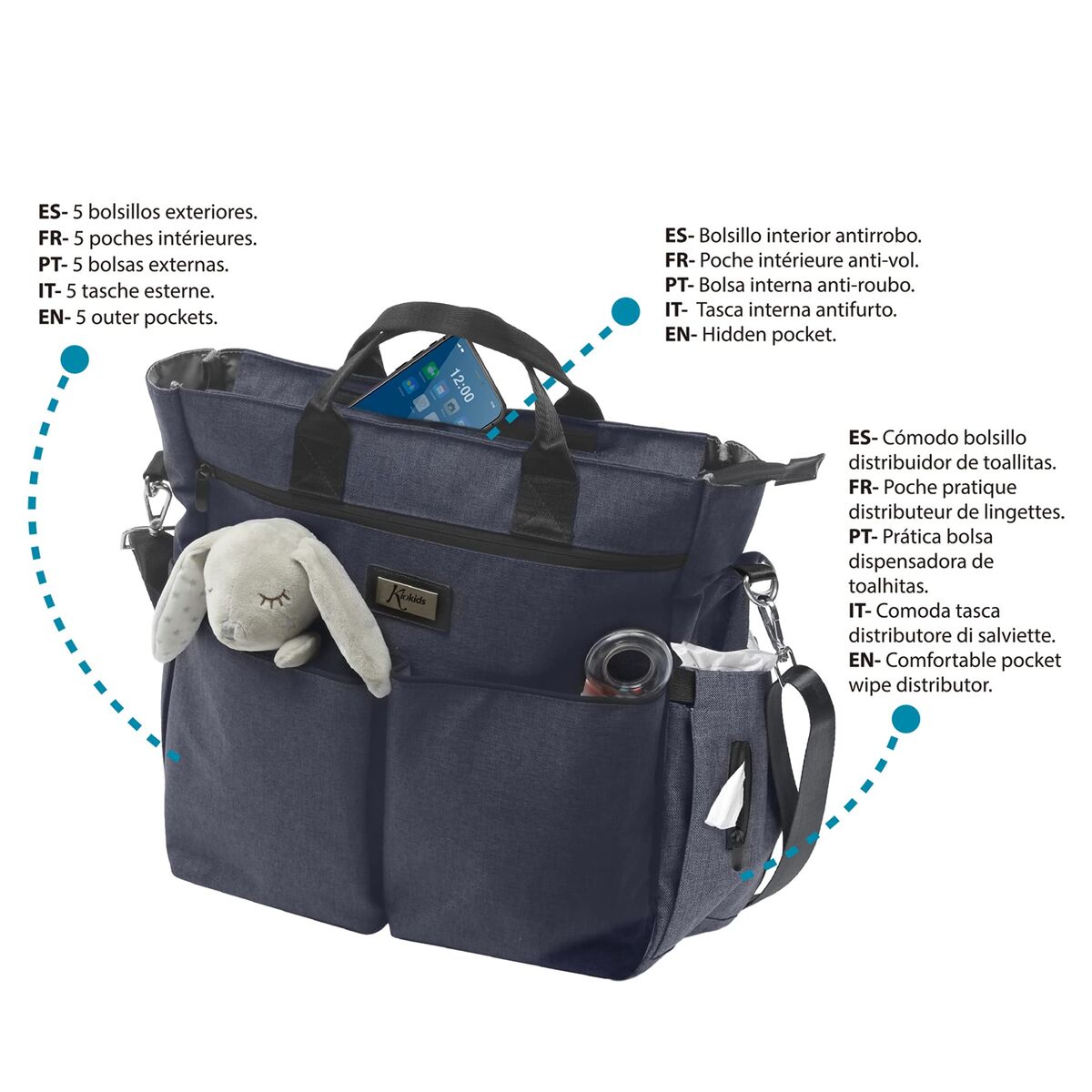Sac organisateur pour poussette de bébé Blue marine 37 x 15 x 35 cm