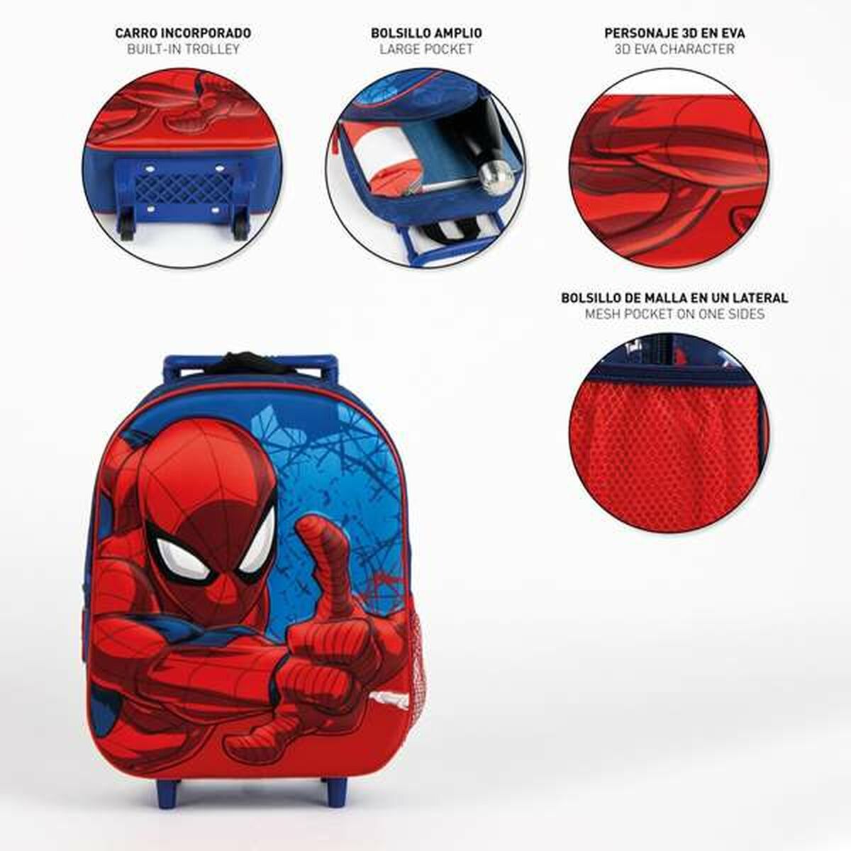 Cartable 3D avec roulettes Spider-Man Bleu 25,0 x 31,0 x 10,0 cm