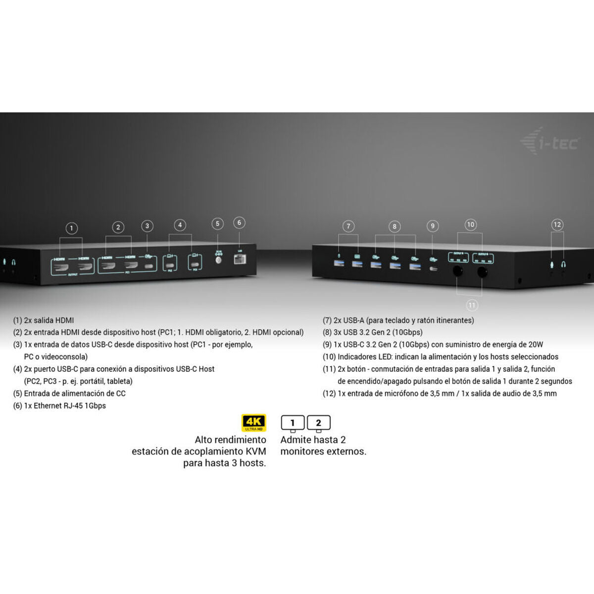 Hub USB i-Tec C31KVMDOCKPDPRO Noir