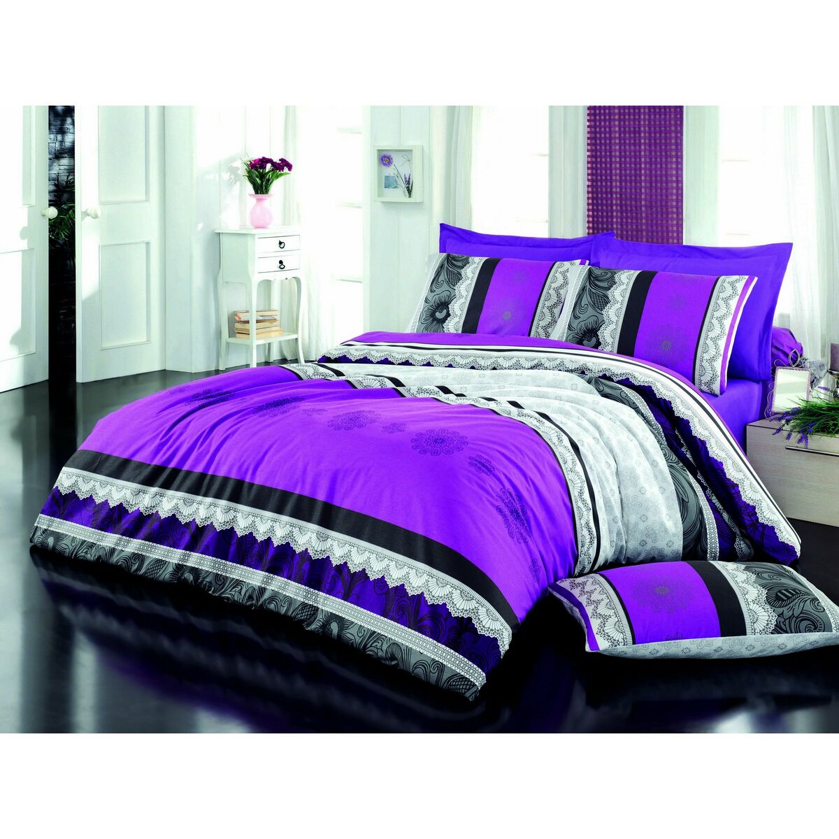 Parure de couette Violet Lit king size 3 Pièces