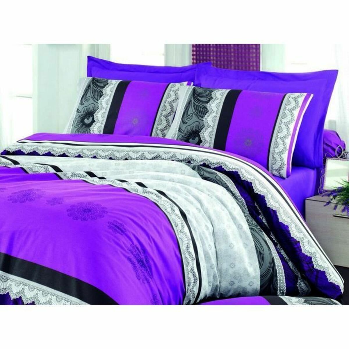 Parure de couette Violet Lit king size 3 Pièces
