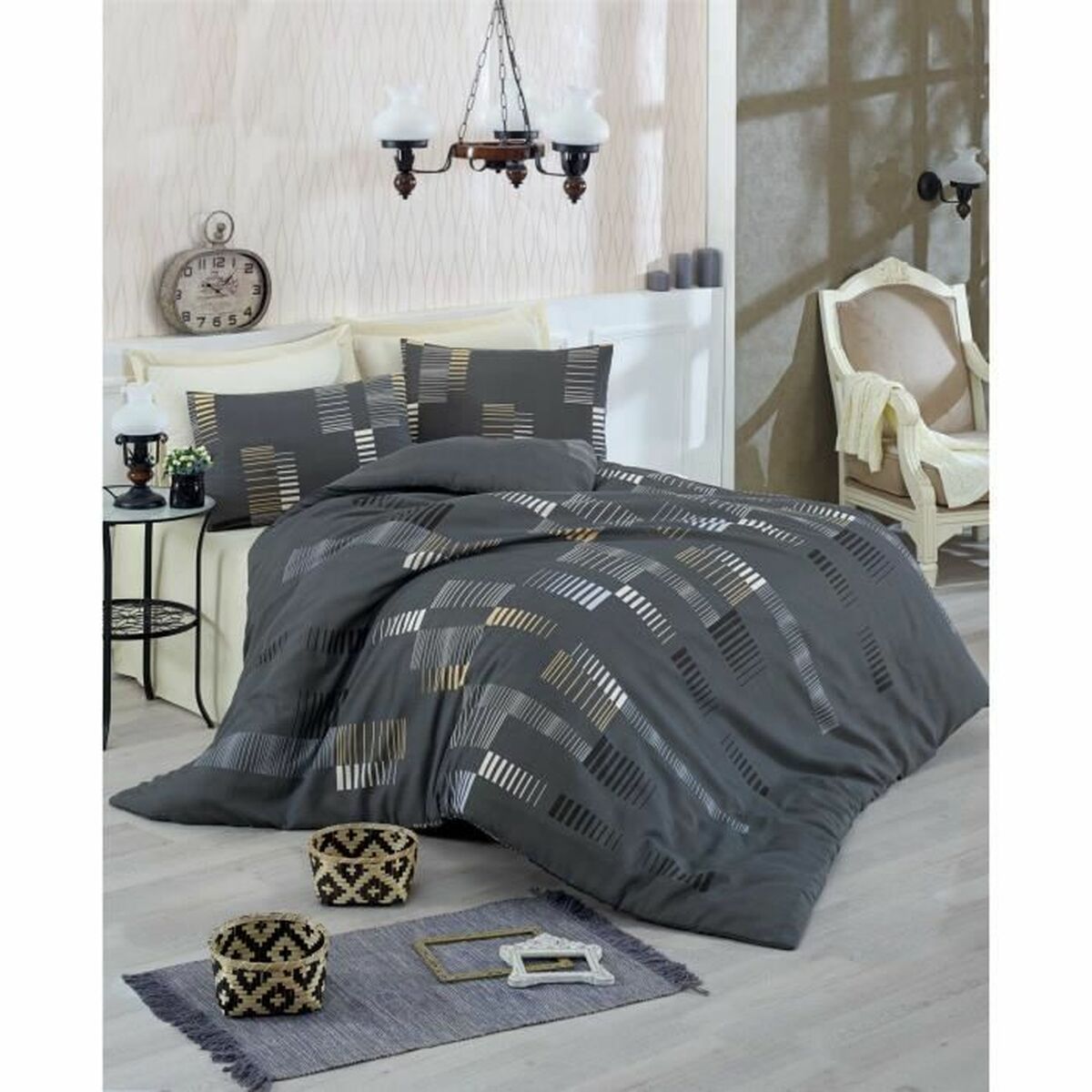 Parure de couette Anthracite Lit king size 3 Pièces