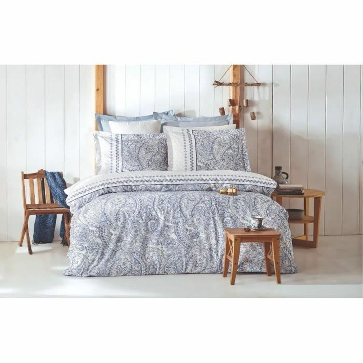 Parure de couette Bleu Lit king size 3 Pièces