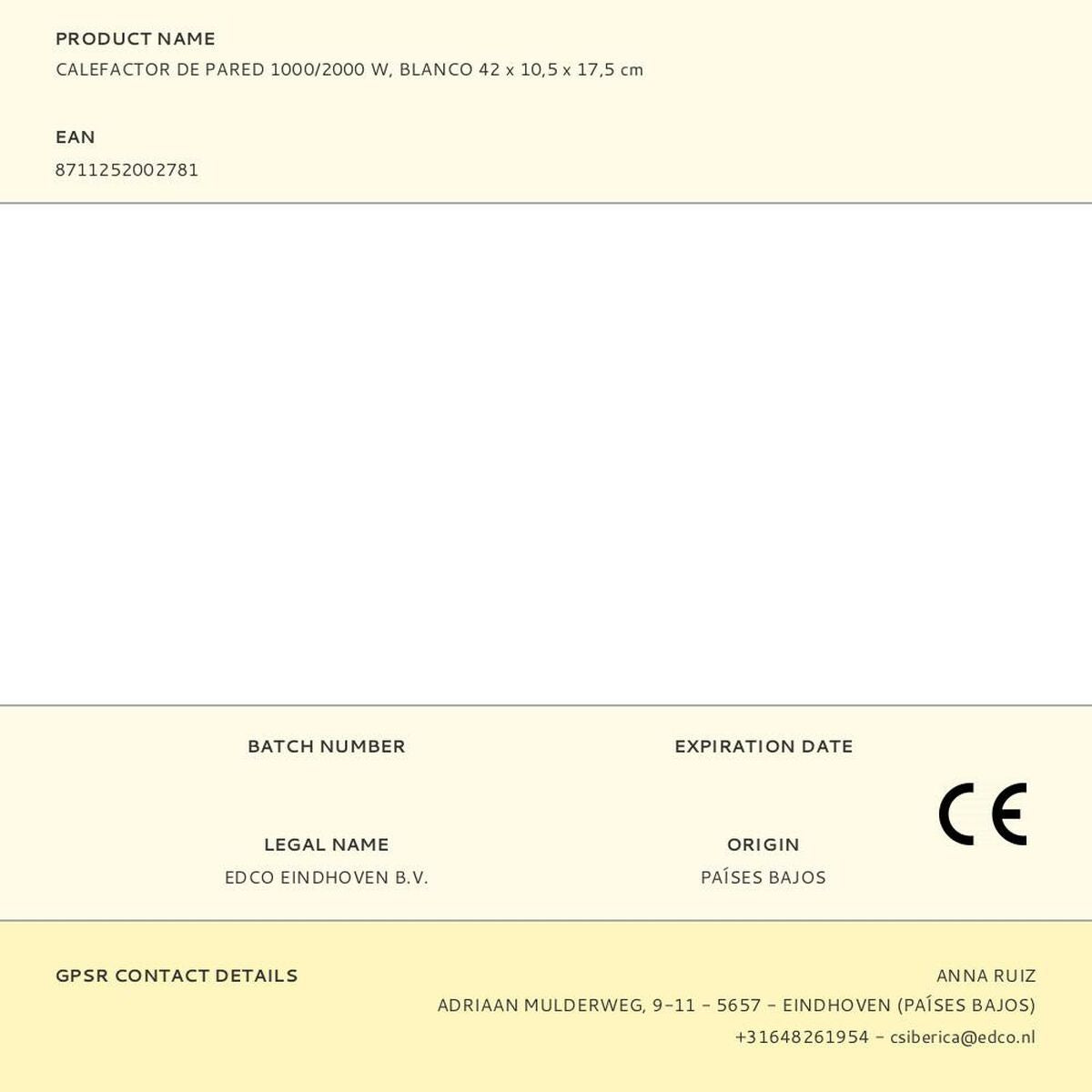 Chauffage Céramique Électrique Alpina Blanc 1000-2000 W