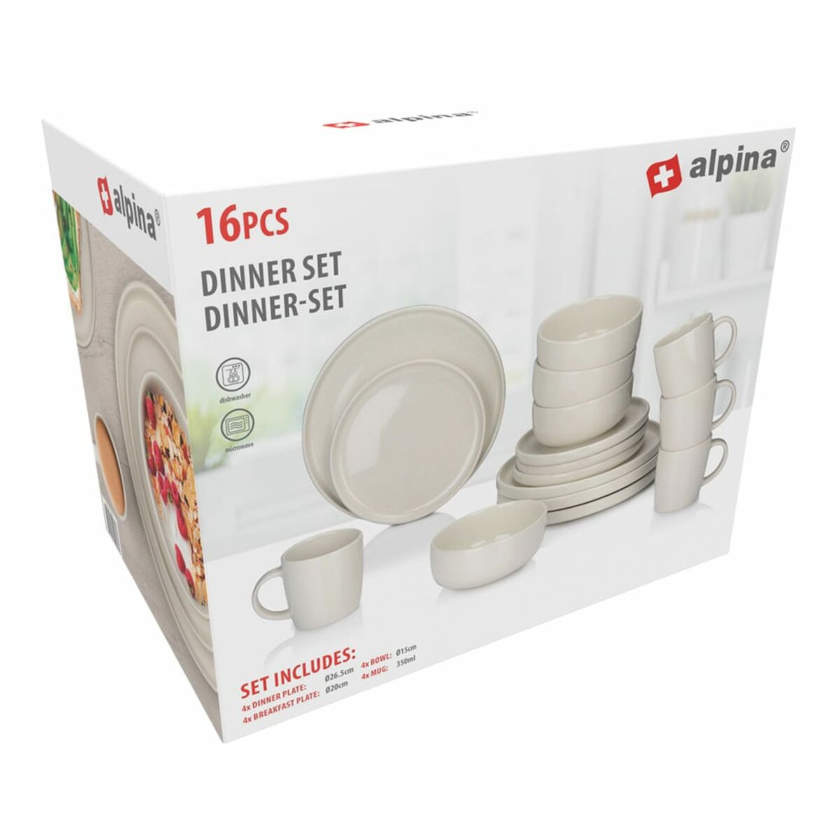 Assiettes Alpina Crème Céramique 16 Pièces (4 Unités)