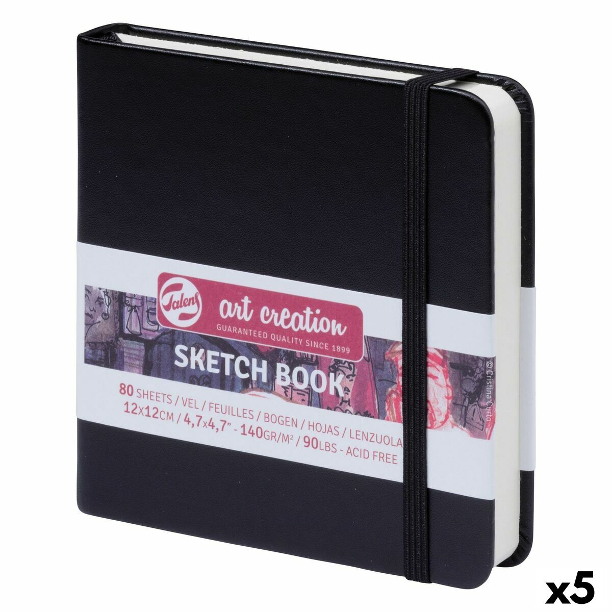 Carnet de croquis Talens Art Creation Sketch Book Noir 80 Volets 12 x 12 cm (5 Unités)