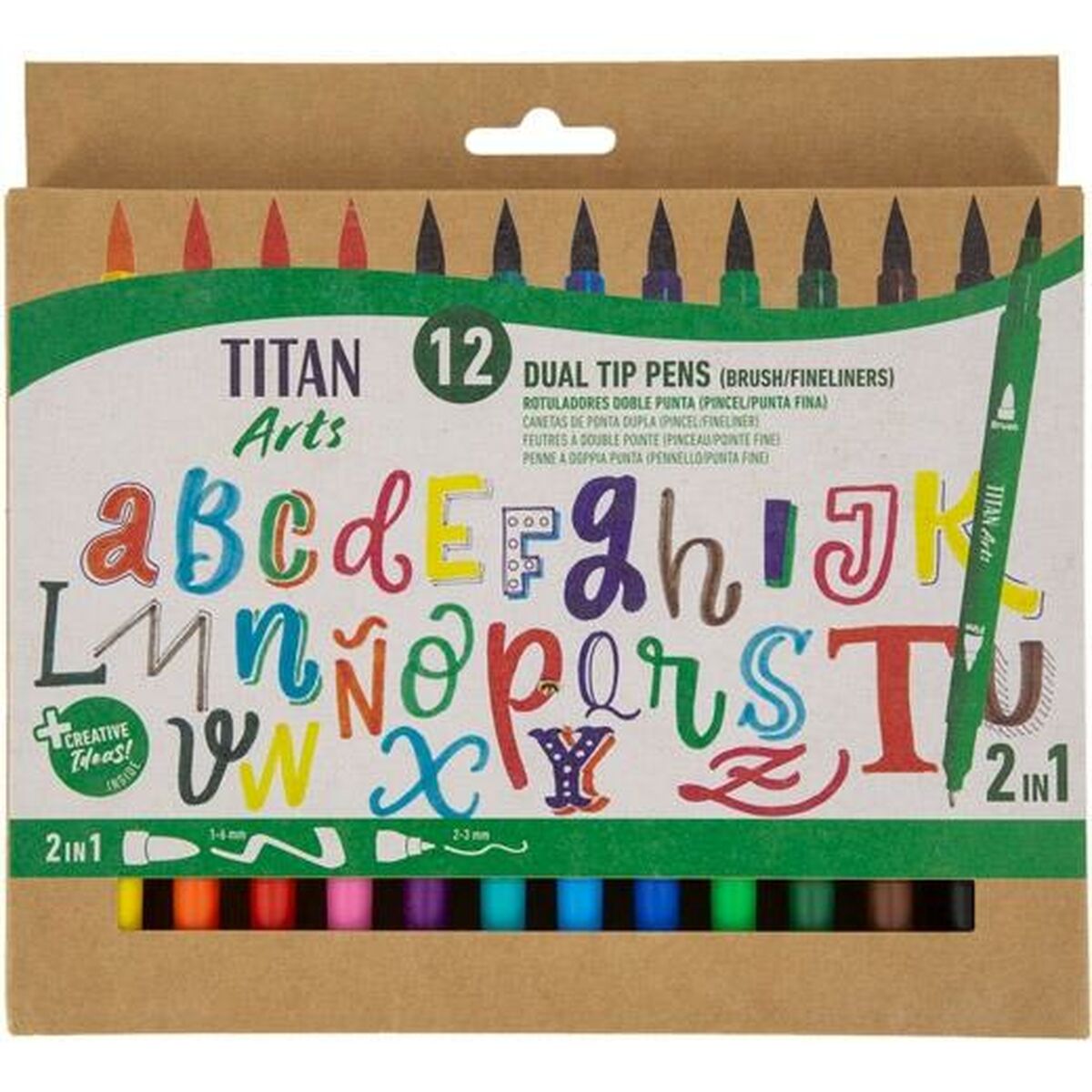 Ensemble de Marqueurs Titan Arts Multicouleur Double pointe 12 Pièces