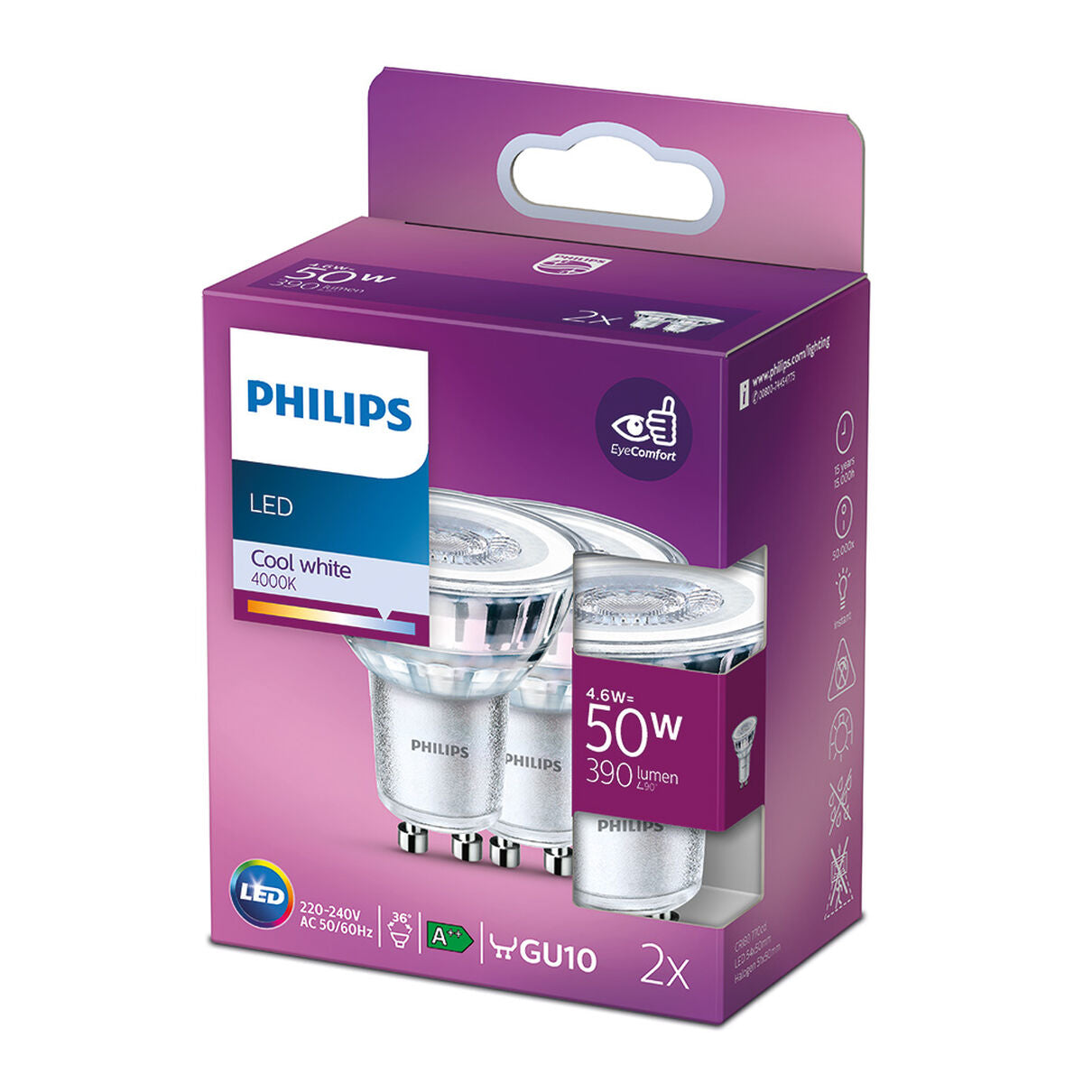 Lampe LED Philips 4,6 W GU10 390 lm F A++ (4000K) (4000 K)