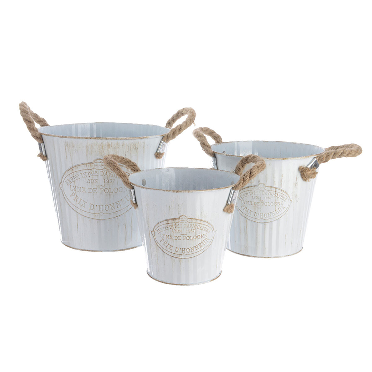 Set de pots de fleurs Decoris Blanc Métal Corde Avec des poignées (3 Pièces)