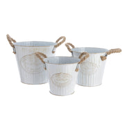 Set de pots de fleurs Decoris Blanc Métal Corde Avec des poignées (3 Pièces)