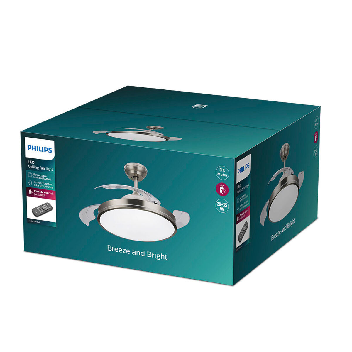 Ventilateur de Plafond avec Lumière Philips Atlas 35 W 28 W 4500 Lm nickel (2700 K)