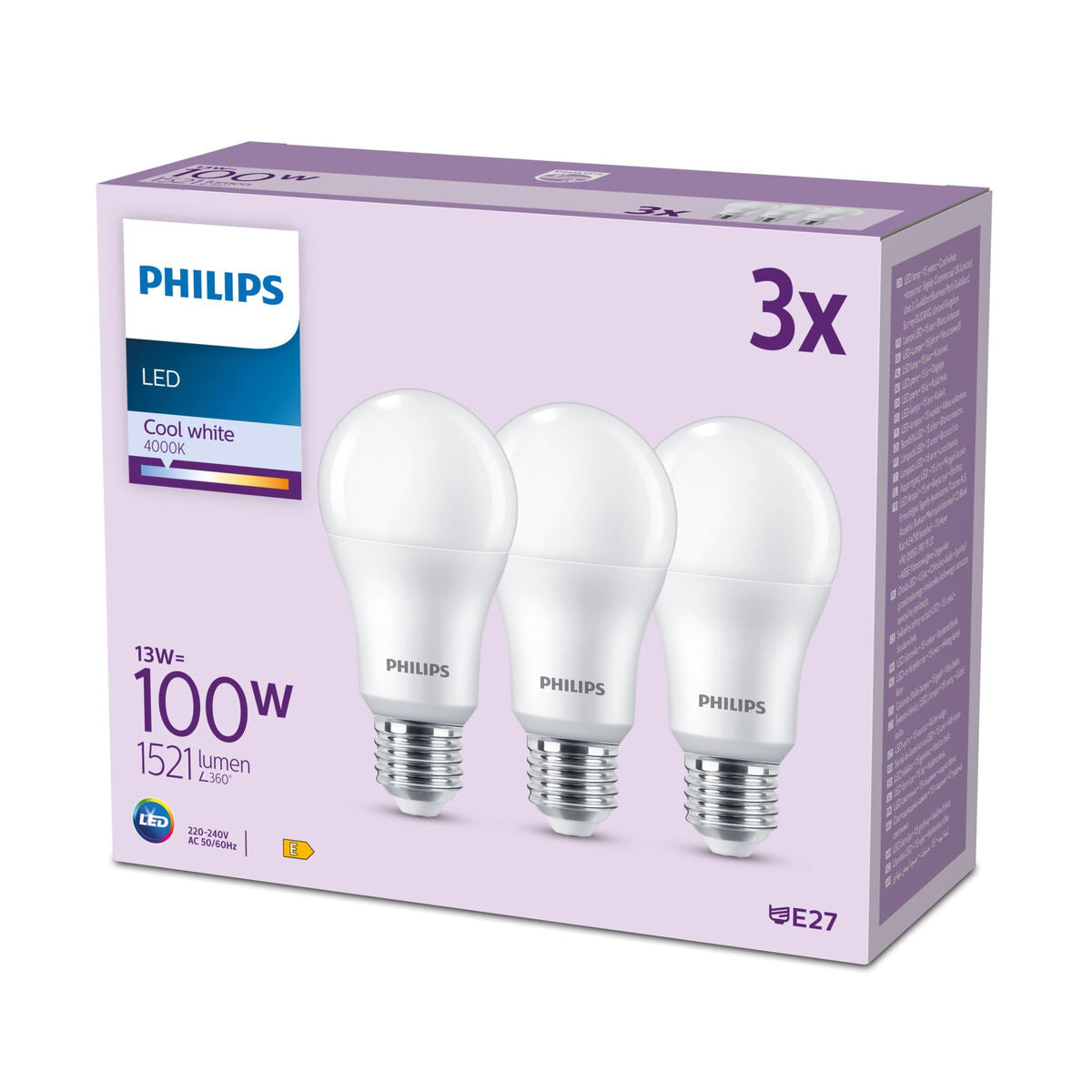 Lampe LED Philips A67 Blanc E 100 W E27 3 Unités (4000 K)