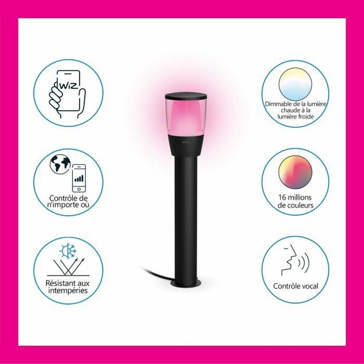 Borne de jardin solaire Wiz Noir Métal