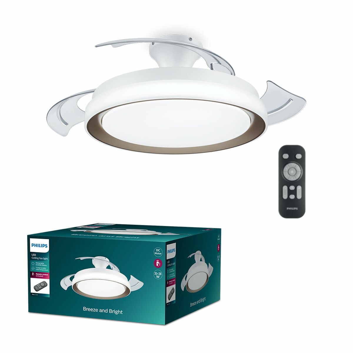Ventilateur de Plafond avec Lumière Philips 929004081801 Blanc Doré (4000 K) (2700 K)