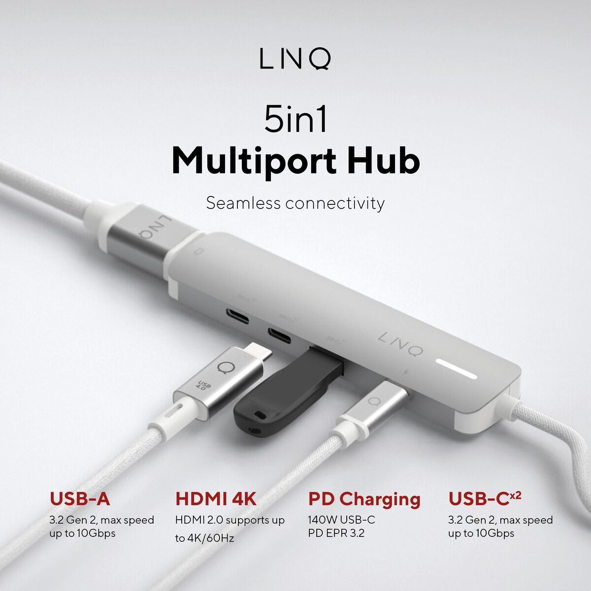 Hub USB Linq Byelements LQ49051 Blanc Gris