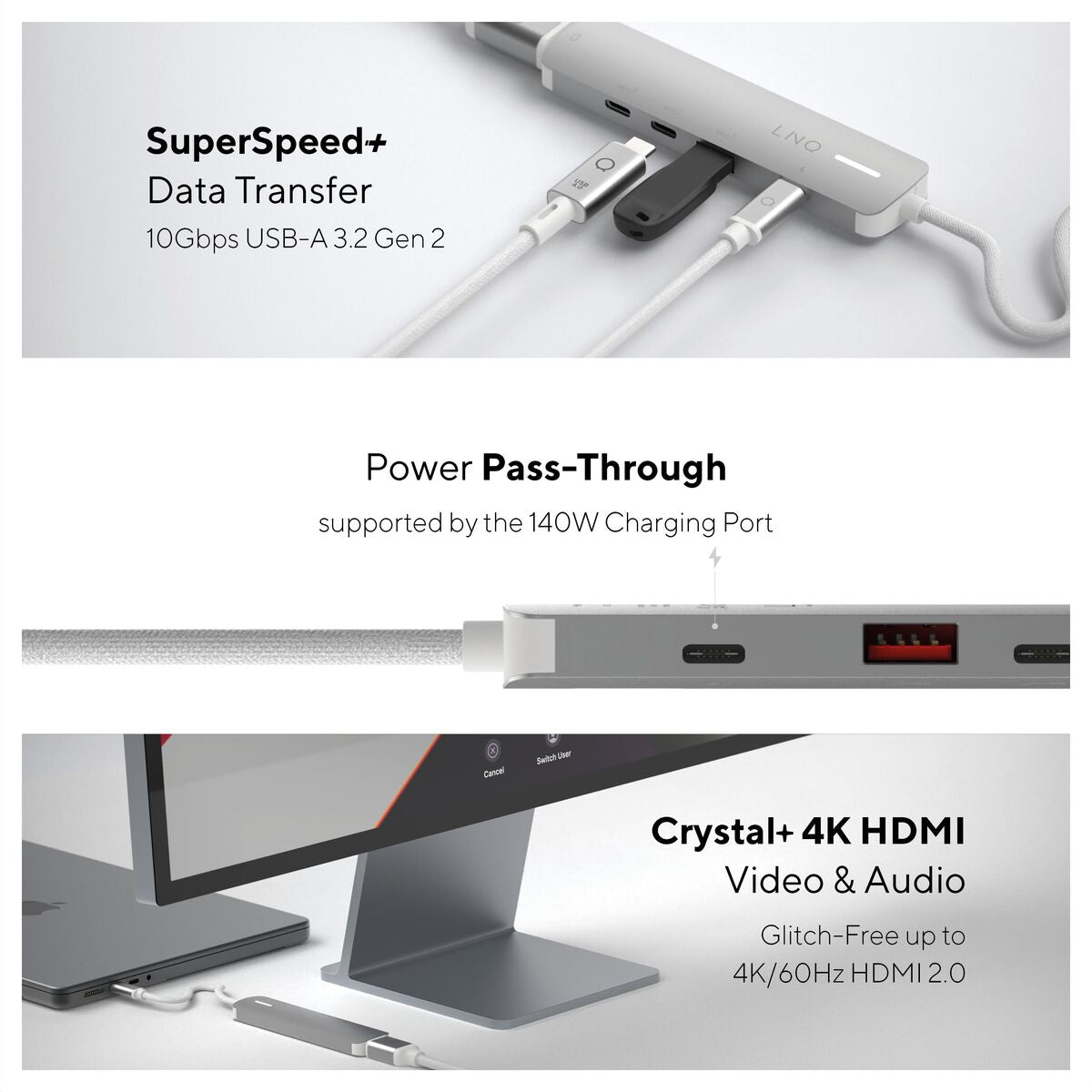 Hub USB Linq Byelements LQ49051 Blanc Gris