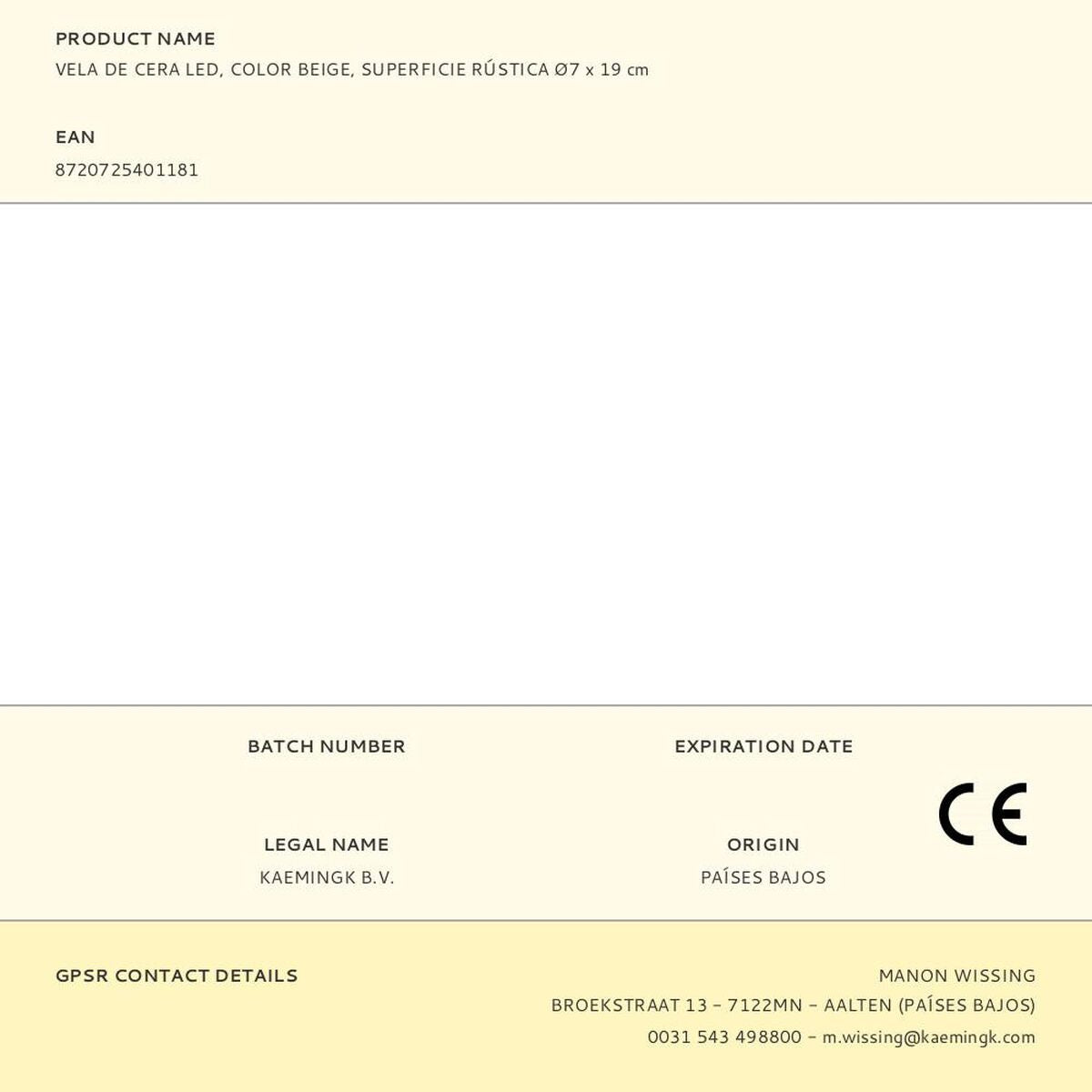 Bougie LED Lumineo Beige Crème Ø 7 x 19 cm (AAA)