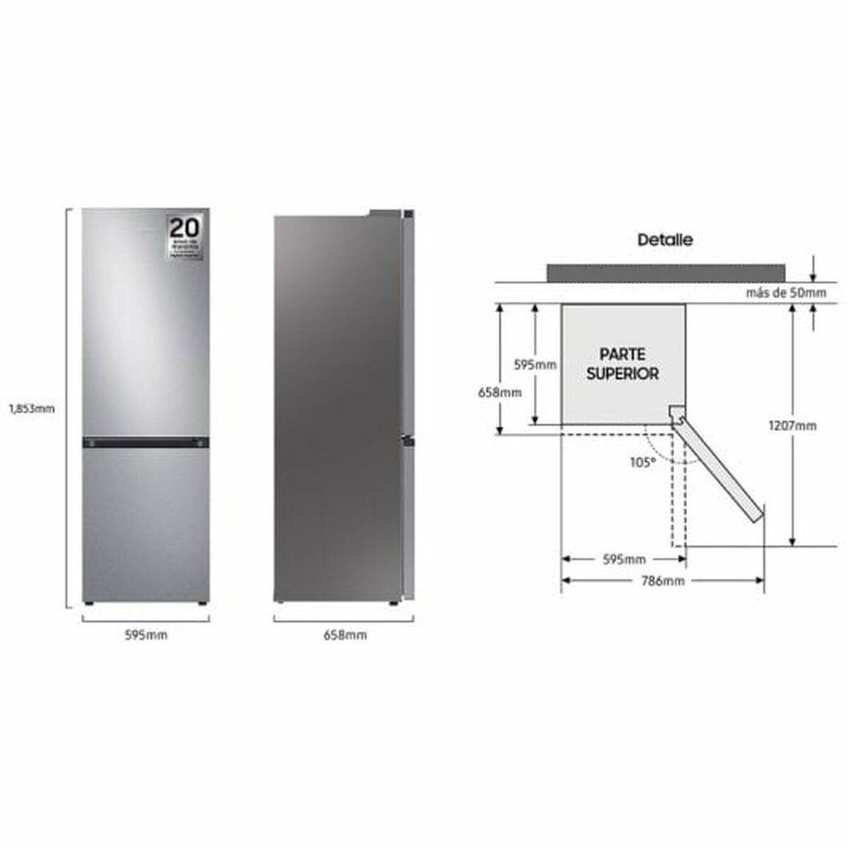 Machine à laver Samsung RB34C602DSA 186 Argenté