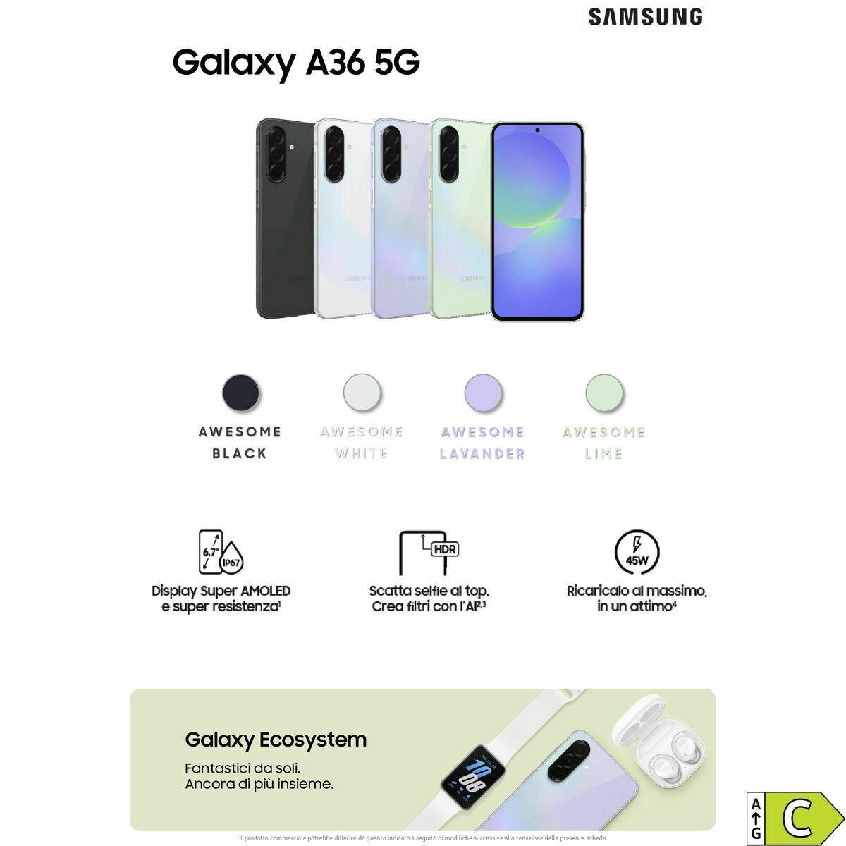 Smartphone Samsung SM-A366BZKBEEB Octa Core 6 GB RAM 128 GB Noir 6,7"