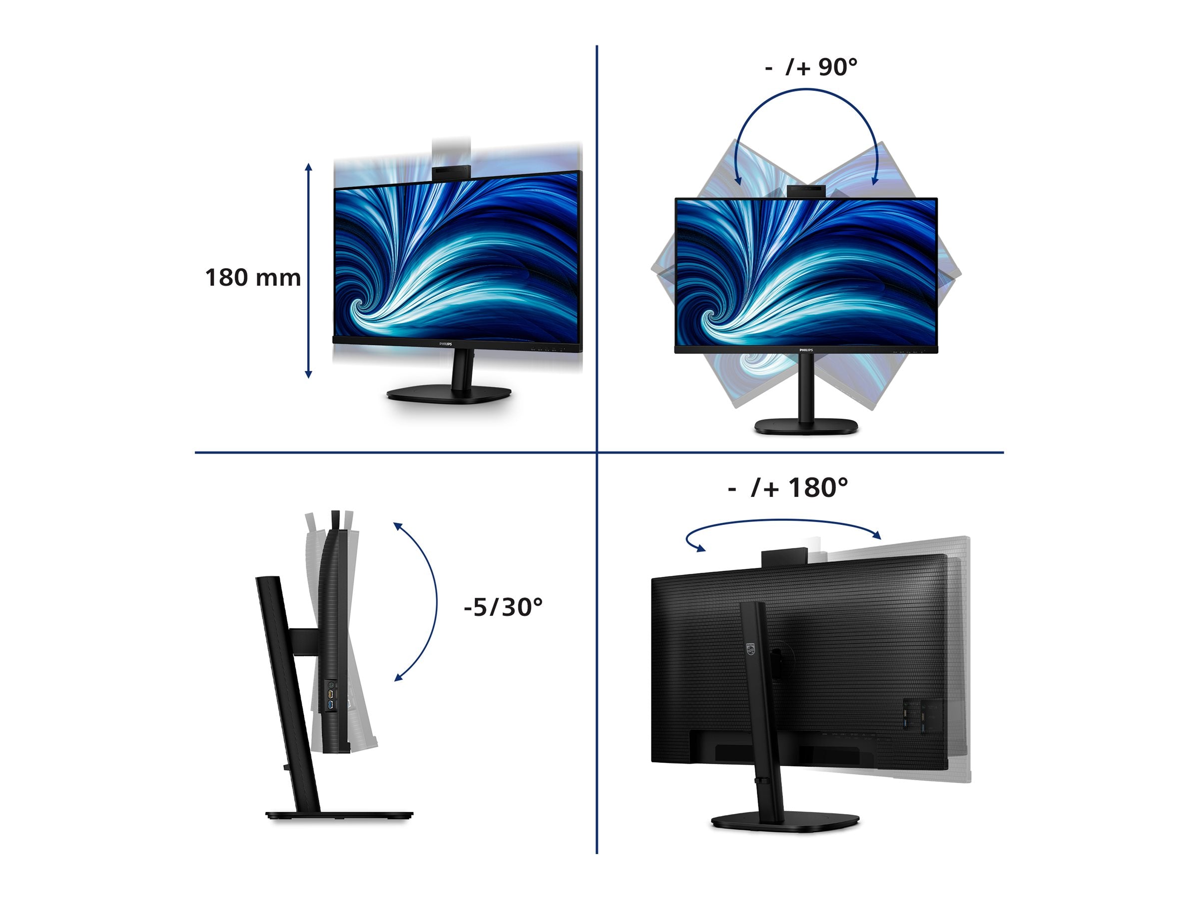 PHILIPS 32B2U3601H/00 31.5p QHD 16:9 IPS 100Hz HAS 180mm HDMI 2.0 DP 1.4 USB-C