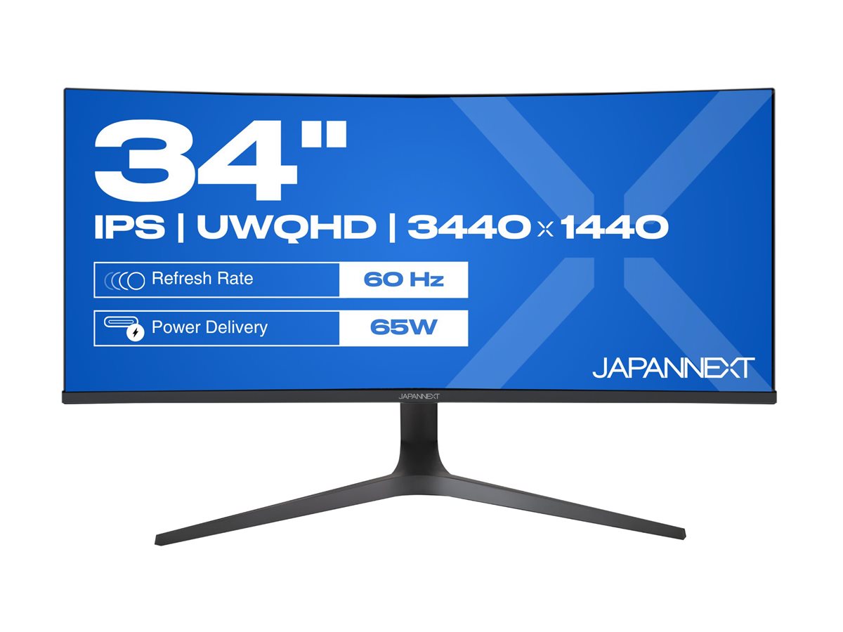 JAPANNEXT JNIPS340UWQHD60CC65WHS  Ecran LED 34" UWQHD(3440x1440)60Hz  IPS  300 cd/m²  1000:1  HDR10 Incurvée (3800R) 5ms HDMI DisplayPort USB