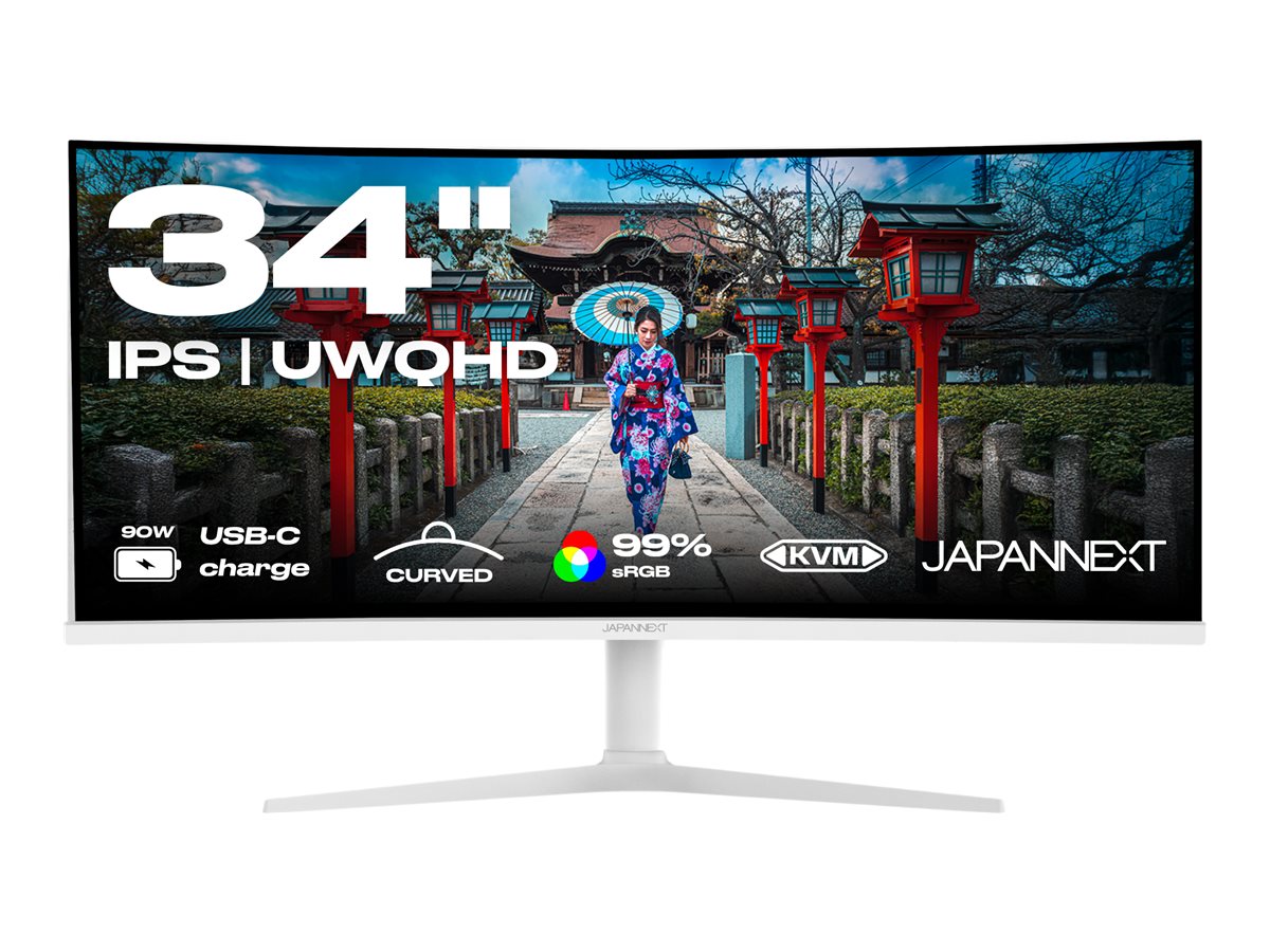 JAPANNEXT JNI340UWQHD60CC65WHSW Ecran LED 34" UWQHD(3440x1440)60Hz IPS  300 cd/m²  1000:1 HDR10 Incurvée (3800R) 5ms HDMI DP USBC blanc
