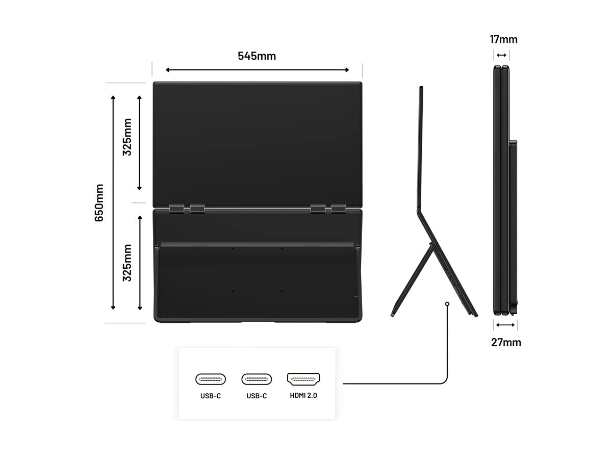 JAPANNEXT JN-DMD-IPS238F 23.8p Dual Portable Monitor FHD 100Hz IPS 250cd/m2 1000:1 HDMI USB-C charge