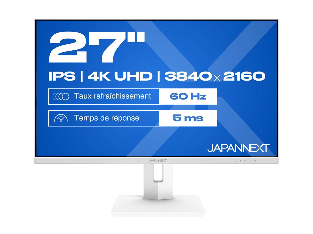 JAPANNEXT JNIPS270UHD60FC65WHSPW  Ecran LED 27  4KUHD(3840x2160)60Hz  IPS(HADS) 400 cd/m²  1200:1 HDR  3840x2160  HDMI DisplayPort USBC blanc