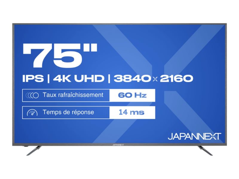 JAPANNEXT JNIPS750UHD60F Ecran LED 75" 4K UHD (3840x2160) à 60Hz IPS 450 cd/m²  1400:1 HDR10  3840x2160  14  HDMI Noir