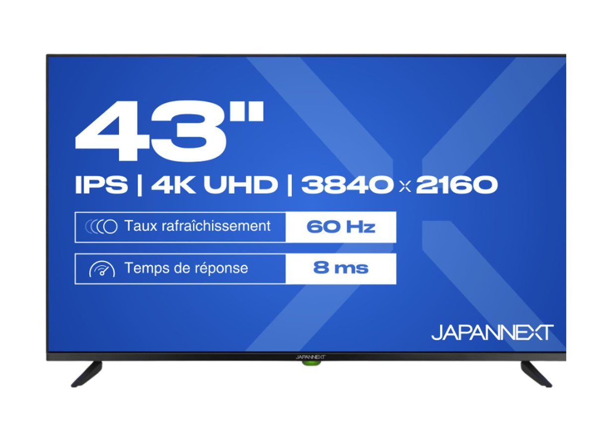 JAPANNEXT JNIPS430UHD60F  Ecran LED 43" UHD (3840x2160) à 60Hz  IPS  250 cd/m²  1200:1  HDR10 3840x2160  Typ:8ms(GtoG) HDMI Noir