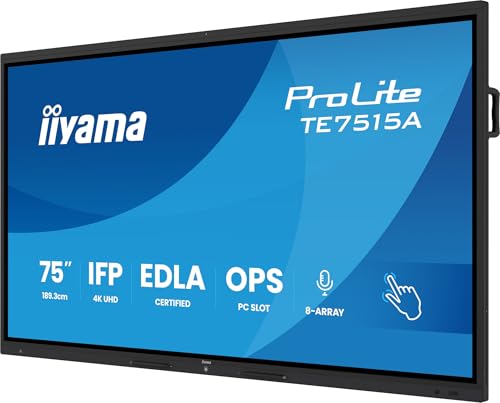 iiyama TE7515A-B1AG 75 pouces IFP élégant iiWare21E 3840x2160 UHD IPS Android 14 16/128 Go 2xHDMI DP 2xUSB-C VESA 800x400